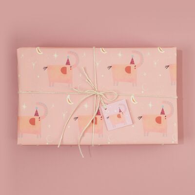 Elefante de cumpleaños (rosa) - Hojas de papel de regalo