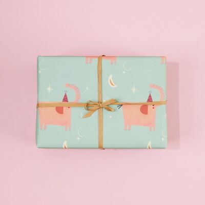 Elefante de cumpleaños (azul) - Hojas de papel de regalo