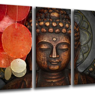 Wooden composition painting 3 parts, Buddha, Oriental, 97 x 62 cm