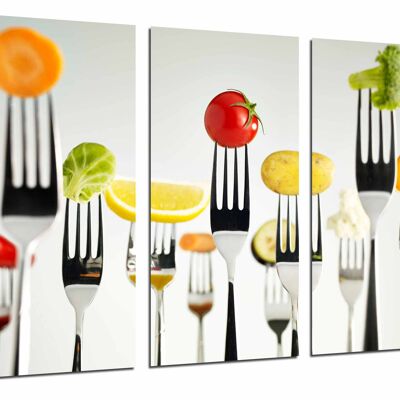Tableau composition en bois 3 parties, Cuisine, Légumes, 97 x 62 cm