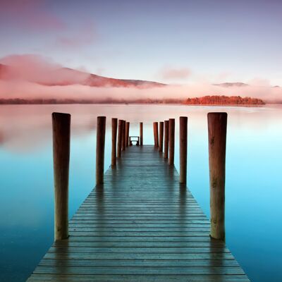 Holzgemälde Landschaft Lake Derwentwater, Sonnenuntergang, 38 x 29 cm