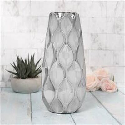 Ceramic Wave Vase White 30cm Silver