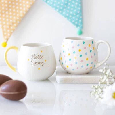 Hello Spring Rounded/Spotted Mug Yellow