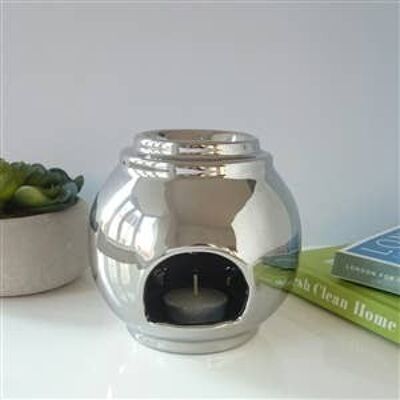 Minimalist Large Ball Ceramic Wax Melter Silver