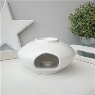 Minimalist Large Flying Saucer Ceramic Wax Melter White