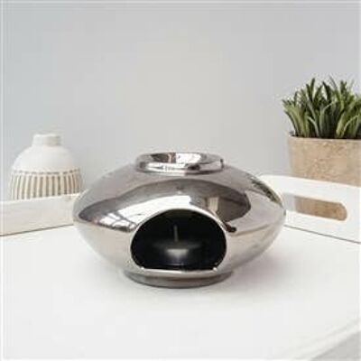 Minimalist Large Flying Saucer Ceramic Wax Melter Silver