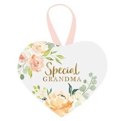 Peaches & Cream Mirror Heart Plaque - Grandma 17cm
