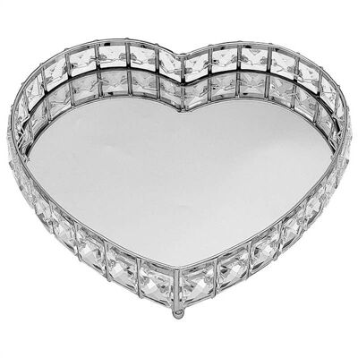 Silver Crystal Heart Tray 26cm