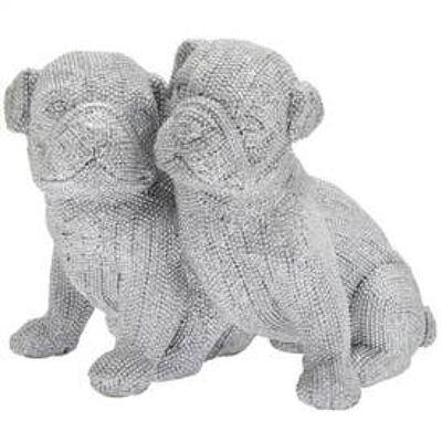 Twin Pug Silver Glitter 20cm