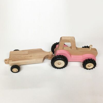 Serge the wooden tractor - Pink - Single axle platform