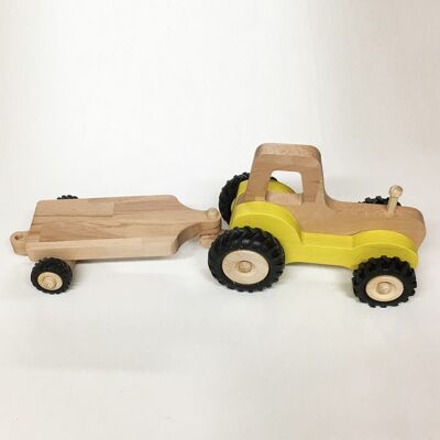 Serge the wooden tractor - Yellow - Single axle platform