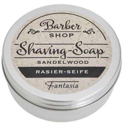 Shaving soap, around 100g, in aluminum can, silver, Ø 7.5 cm, scent: sandalwood