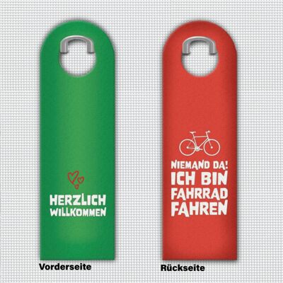 Willkommen oder bin Fahrrad fahren Türhänger in rot-grün