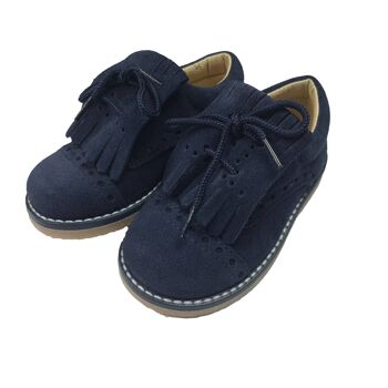 Blue leather shoes with frinjes and laces 1