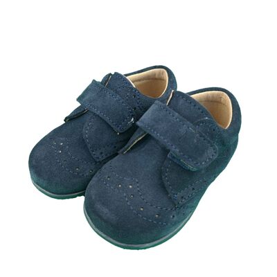 Blue leather shoes with velcro and flexible sole