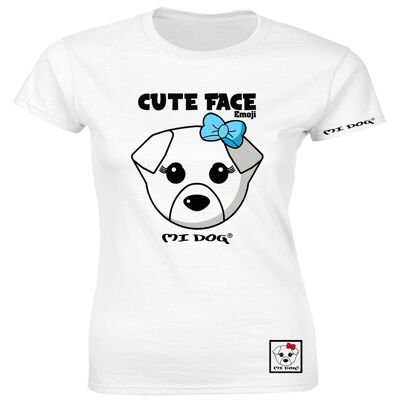 Mi-Hund, Damen, niedliches Emoji-Symbol, tailliertes T-Shirt, weiß