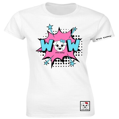 Mi Dog, Damen, niedlicher WOW-Satz im Comic-Stil, tailliertes T-Shirt, weiß