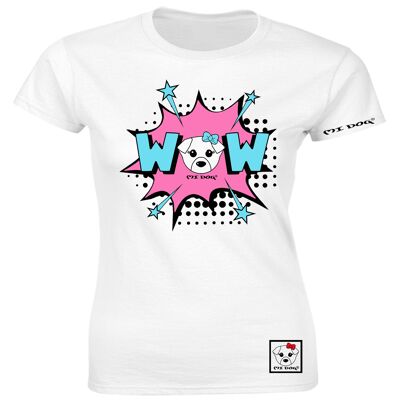 Mi Dog, Femme, Style comique mignon WOW Phrase, T-shirt ajusté, Blanc