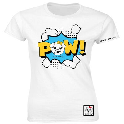 Mi Dog, Damen, niedlicher POW-Satz, Comic-Stil, tailliertes T-Shirt, weiß