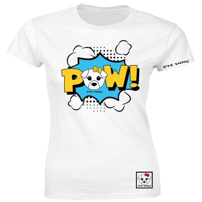 Mi Dog, Womens, Cute POW Phrase Comic Style, Fitted T Shirt, White