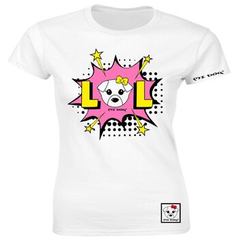 Mi Dog, Femme, Style comique mignon LOL Phrase, T-shirt ajusté, Blanc 1