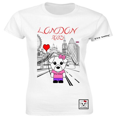 Mi Dog, Damen, Mi Dog In London City Tailliertes T-Shirt, Weiß