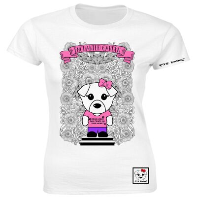 Mi Dog, Damen, Mi Dog In The Enchanted Garden Tailliertes T-Shirt, Weiß