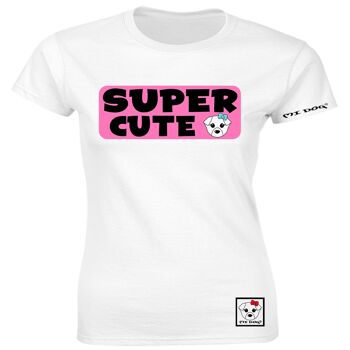 Mi Dog, T-shirt ajusté avec badge rose classique super mignon pour femme, blanc 1