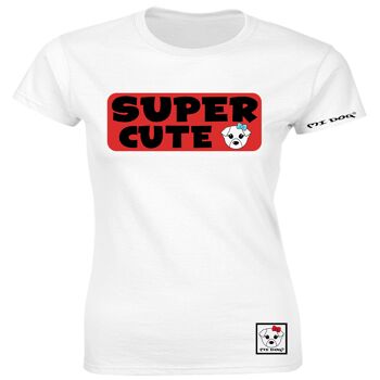Mi Dog, T-shirt ajusté avec badge rouge classique super mignon pour femme, blanc 1