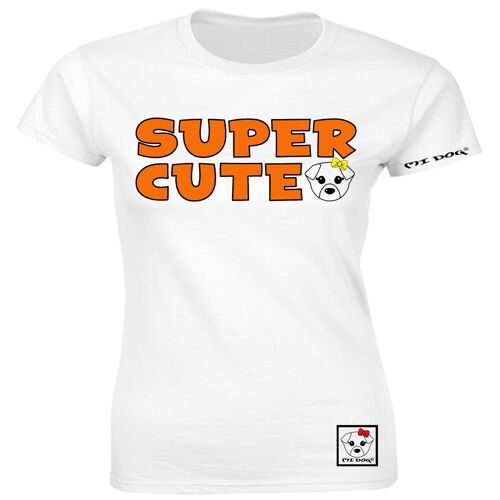 Mi Dog, Womens, Super Cute Orange Badge Fitted T Shirt ,  White
