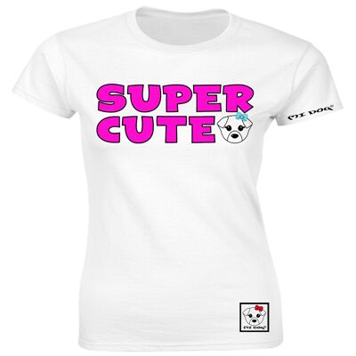 Mi Dog, Damen, super süßes, tiefrosa Abzeichen, tailliertes T-Shirt, weiß