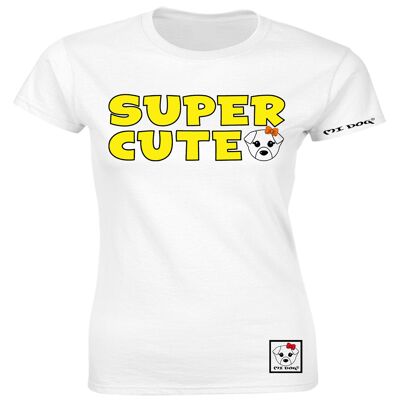 Mi Dog, Damen, super süßes gelbes Abzeichen, tailliertes T-Shirt, weiß