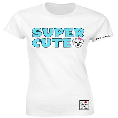 Mi Dog, T-shirt ajusté avec badge bleu super mignon pour femme, blanc