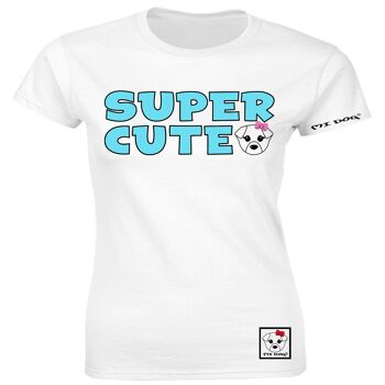Mi Dog, T-shirt ajusté avec badge bleu super mignon pour femme, blanc 1