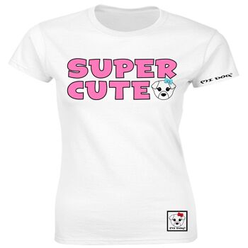 Mi Dog, T-shirt ajusté avec badge rose super mignon pour femme, blanc 1