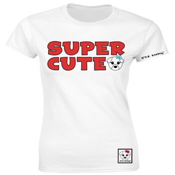 Mi Dog, T-shirt ajusté avec badge rouge super mignon pour femme, blanc 1