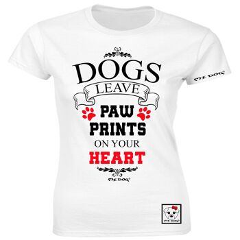 Mi Dog, Femme, Les chiens laissent des empreintes de pattes sur votre cœur T-shirt ajusté, Blanc 1
