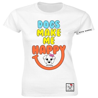 Mi Dog, Womens, Dogs Make Me Happy Fitted T Shirt ,  White