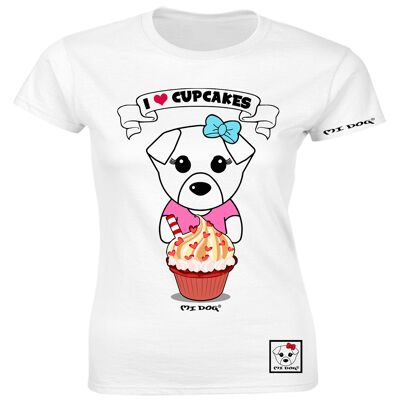 Maglietta aderente Mi Dog, da donna, I Love Cup Cakes, bianca