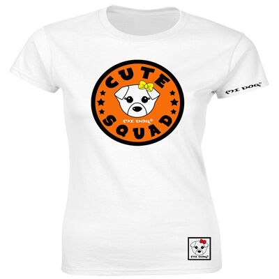 Mi Dog, camiseta ajustada con logotipo de la insignia naranja de Cute Squad para mujer, blanca