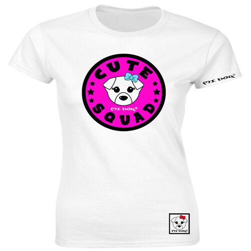 Mi Dog, Womens, Cute Squad Deep Pink Badge LogoFitted T Shirt ,  White