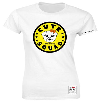 Mi Dog, camiseta ajustada con logotipo de la insignia amarilla de Cute Squad para mujer, blanca