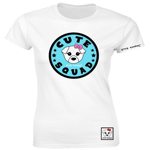 Mi Dog, Womens, Cute Squad Blue Badge LogoFitted T Shirt ,  White