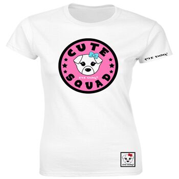 Mi Dog, T-shirt ajusté avec logo badge rose Cute Squad pour femme, blanc 1