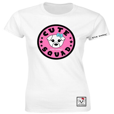 T-shirt aderente con logo Mi Dog, da donna, Cute Squad Pink Badge, bianca