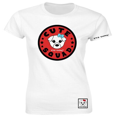 T-shirt aderente con logo Mi Dog, da donna, Cute Squad Red Badge, bianca