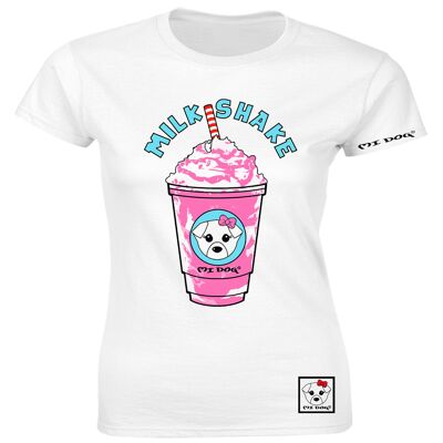 Mi Dog, Damen, tailliertes T-Shirt mit Milchshake, weiß