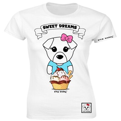 Mi Dog, Damen, Eisbecher, süße Träume, tailliertes T-Shirt, weiß