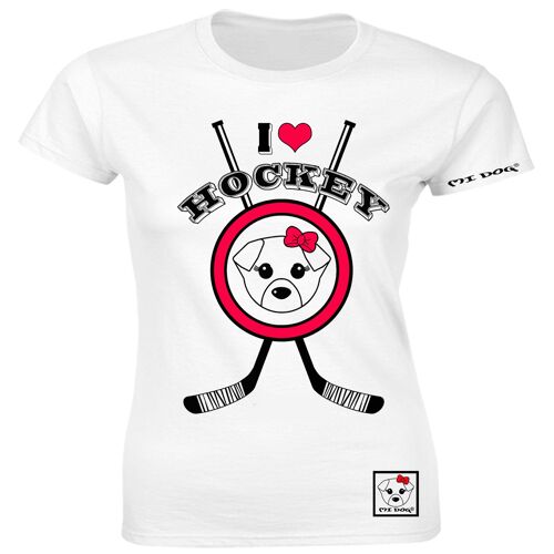 Mi Dog, Womens, I Love Hockey Fitted T Shirt ,  White
