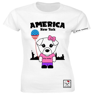 Mi Dog, Womens, Mi Dog In America New York Skyline Fitted T Shirt ,  White